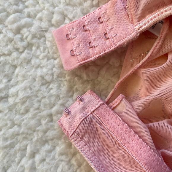 Pink Heart Mesh Babydoll Lingerie Dress Lace Trim Pleated Hem S - Picture 6 of 11